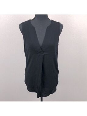 Witchery Black Sleeveless Blouse V-Neck Round Hem Pleated Tunic Tank Top 8
